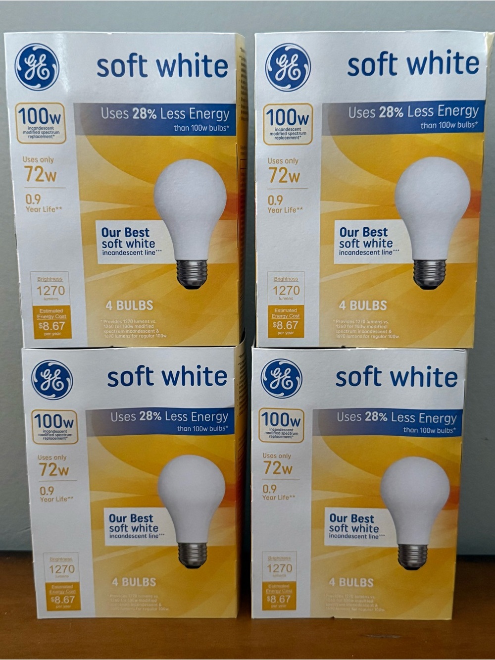 New GE Soft White 100 Watts Uses Only 72 Watts 16 Bulbs (4 Packages) Old Style